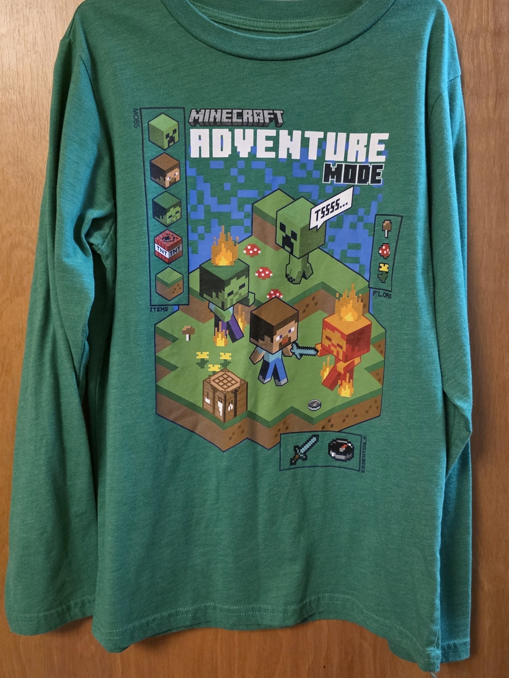 Minecraft Adventure Mode Green Long Sleeve Tee
